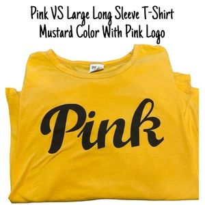 EUC Pink VS Large Long Sleeve T-Shirt Mustard Color With Pink Logo